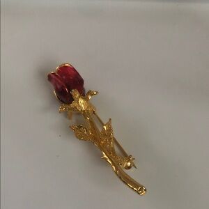Tancer II Gold and Red Rose Brooch